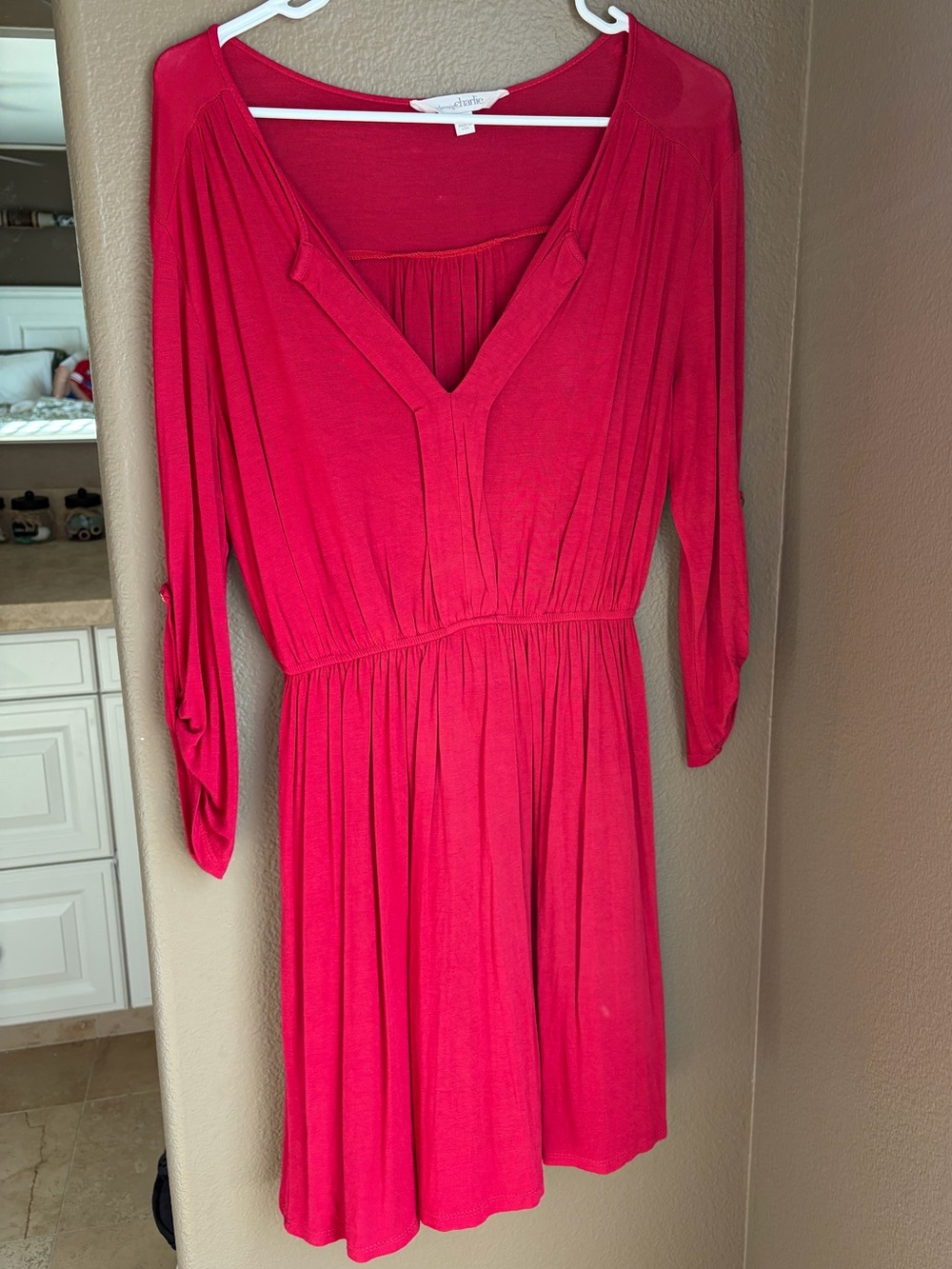 Red mid sleeve dress